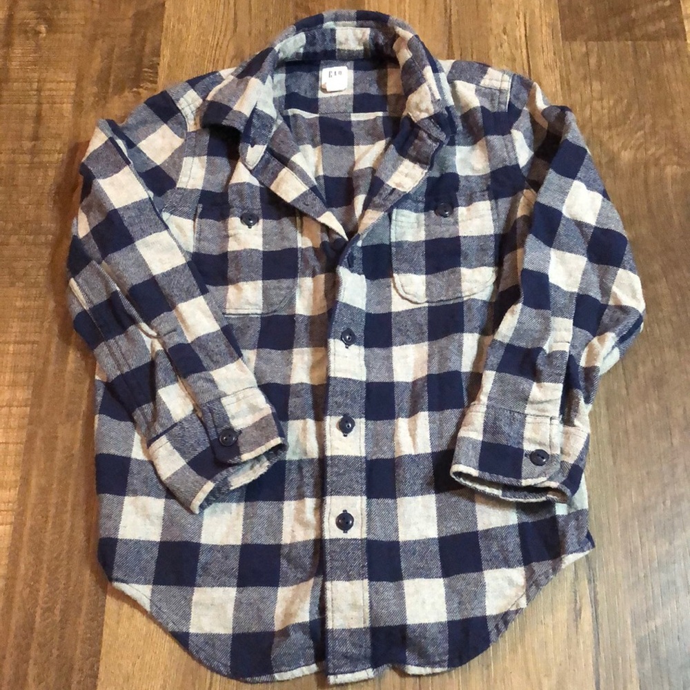 Gap Kids Blue Grey Plaid Flannel Button Down Shirt Size 8